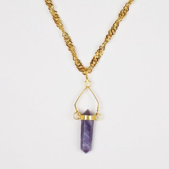 new in box! boho amethyst crystal bullet want pendant charm layering necklace - Picture 1 of 6